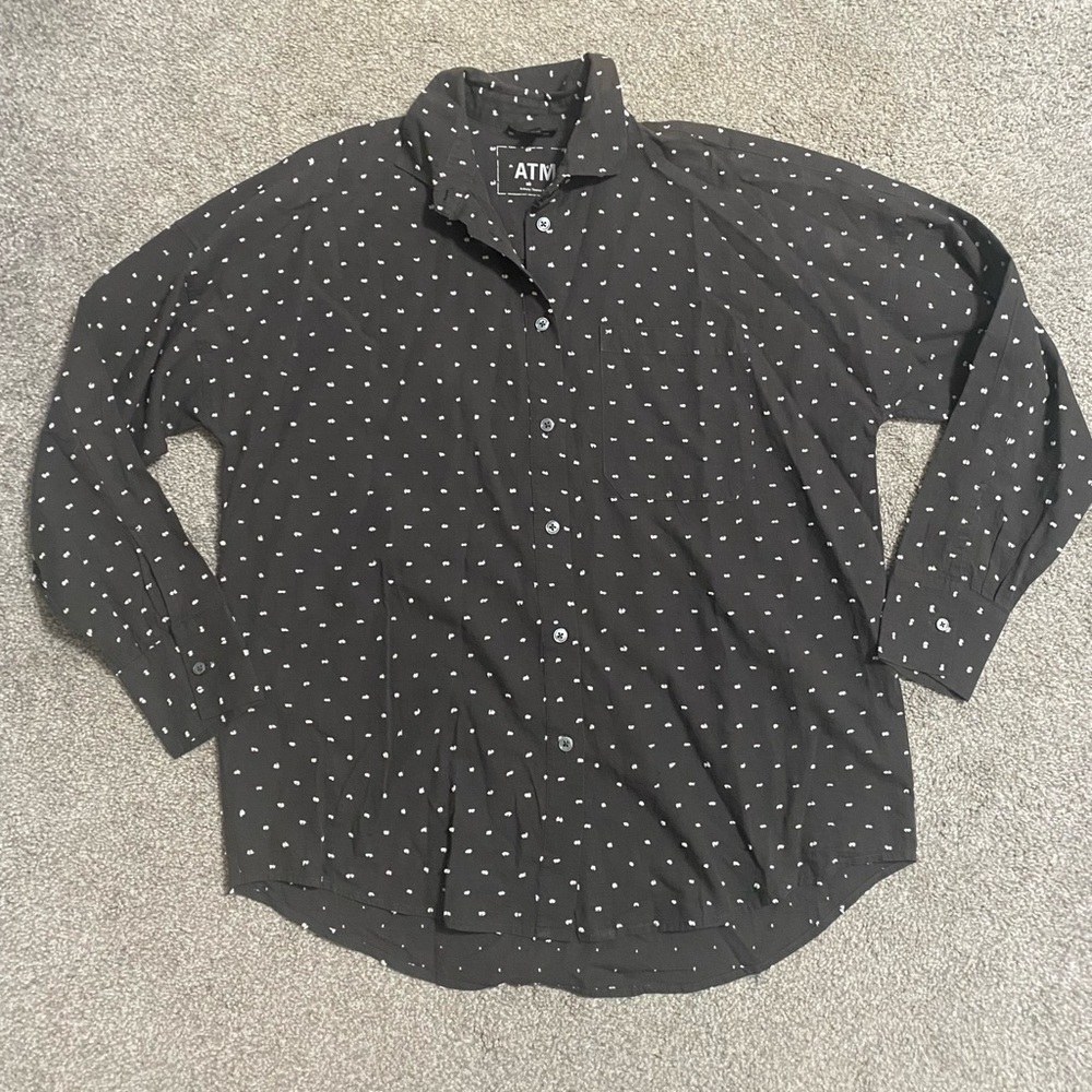 Atm Women’s Black Long Sleeve Button Down Shirt With Raised White Dots, Xs